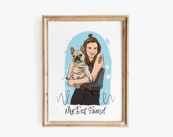 Custom Cartoon Style Pet Portrait Line Art