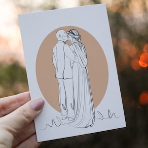 Custom Wedding Portrait Illustration from Photo | Unique Couple and Family Line Art, Personalized Gift Engagement, First Anniversary Gift