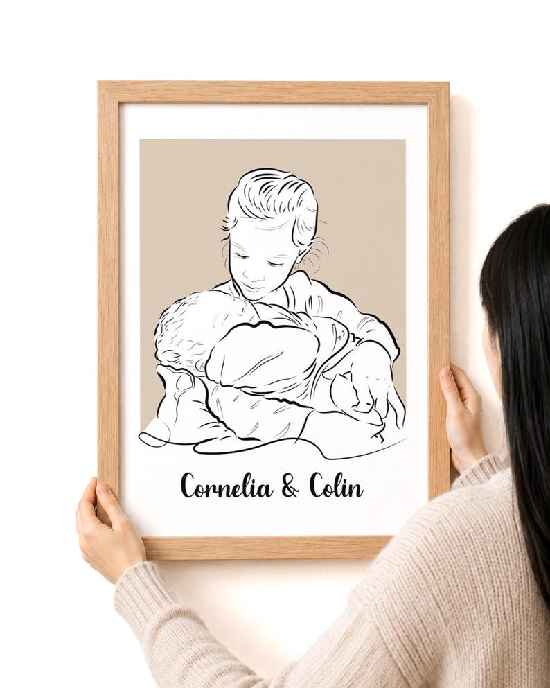 Custom Line Art Portrait for Lovers, Personalized Valentines Day Gift to Her, Gift for Him, Couple Portrait Gift for Halloween and Christmas afbeelding 12