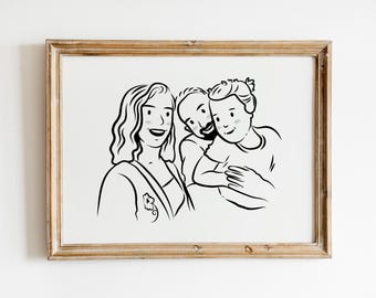 Custom Family Portrait Illustration, Personalized Art Gift (Digital)