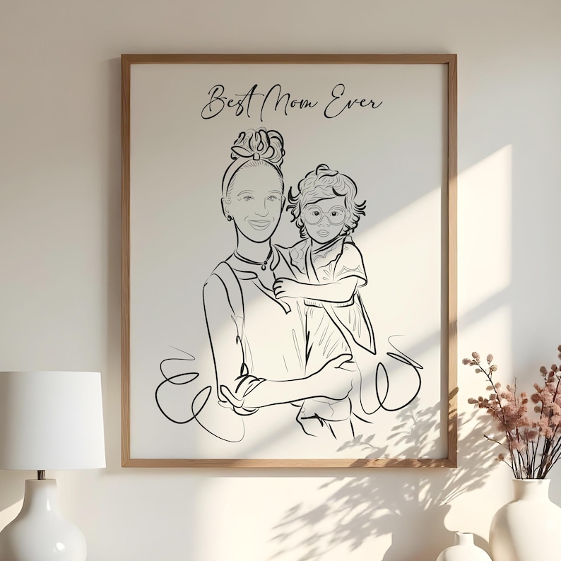 Custom Line Art Portrait for Lovers, Personalized Valentines Day Gift to Her, Gift for Him, Couple Portrait Gift for Halloween and Christmas afbeelding 5