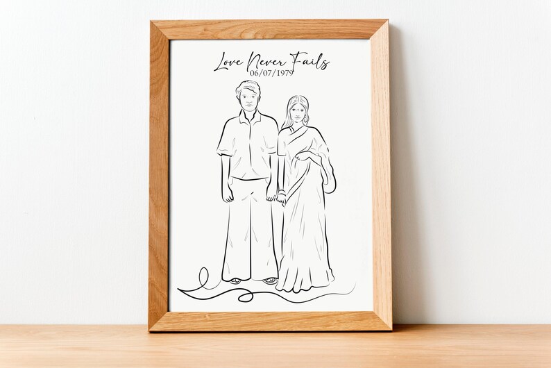 Custom Line Art Portrait for Lovers, Personalized Valentines Day Gift to Her, Gift for Him, Couple Portrait Gift for Halloween and Christmas afbeelding 4