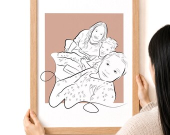 Custom Family Portrait Line Art Keepsake Gift