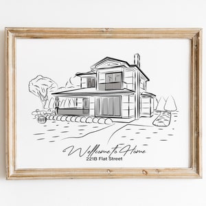 Line Art New Home Drawing: Custom House Portraits, New Home Cards, and Gifts to Celebrate Your Special Moments. Discover Unique Designs Now!