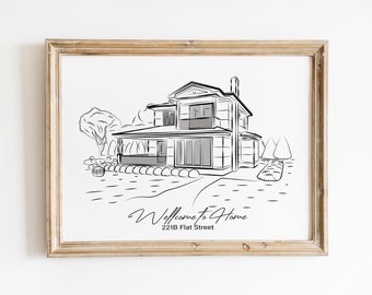 Line Art New Home Drawing: Custom House Portraits, New Home Cards, and Gifts to Celebrate Your Special Moments. Discover Unique Designs Now!