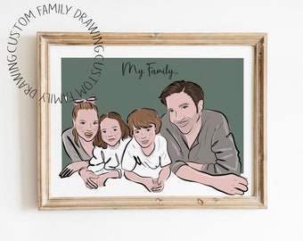 Colorful Family Portrait Print with Line Art, A Minimalist Gift For Your Family A Piece Of Art for Your Loved Ones Can Hang On Their Walls