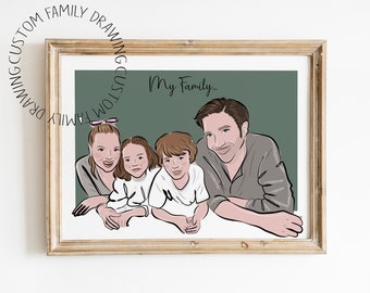 Colorized Cartoon Familien Porträt Line Art