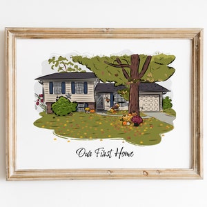 Custom House Painting from Photo, Gift for New House Owners, Home Portrait Painting from Photo with Line Art Style,  New Home Gift Idea