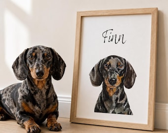 Custom Sausage Dog Watercolor Painting from Photo, Dachshund Dog Memorial Gift Idea