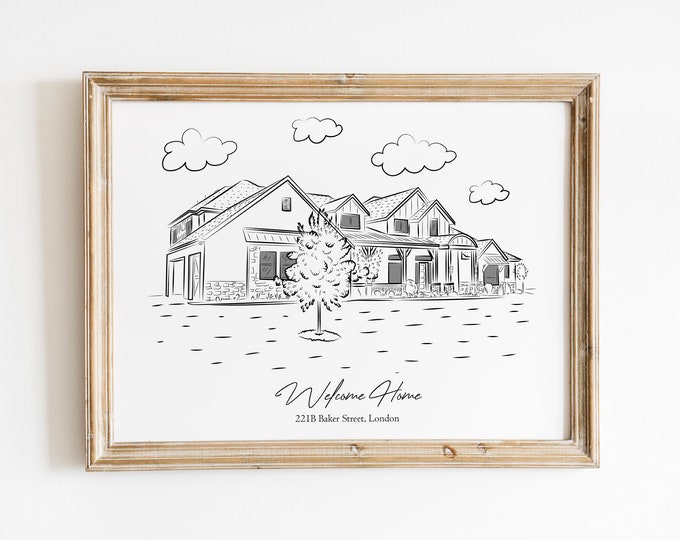 Gift for Your New Home Owner Friends, Custom House Drawing from Photo, Minimalist House Drawing with Line Art Style, New Home Gift İdeas