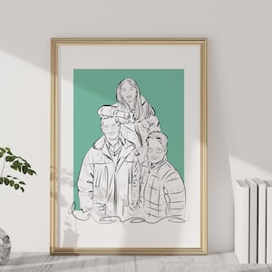 Digital Line Art Portrait Drawing, Line Couple Portrait for Valentines Day, Christmas gift for the Daddy, Gift for Her, Gift for Him