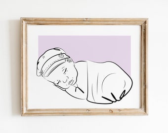 Custom Line Art Baby Portrait Prints from Photo: Perfect for Announcements and Nursery Decor Keep Memories Alive of Loved Ones Lost Too Soon