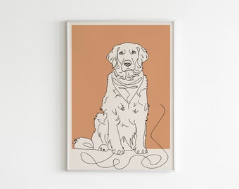 Custom Line Drawing Pet, Dog Portrait, Personalized Animal Portrait, Line Art Illustration Print, Pet Sketch From Photo, Cat Outline