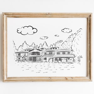 Custom House Portrait from Photo: Line Art New Home Gift