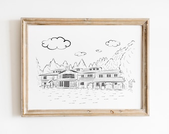 Retrato personalizado de casa em estilo arte linear - Presente para corretor de imóveis