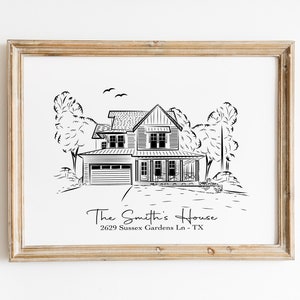 Capturez l'essence de votre maison avec des portraits de maison linéaires personnalisés - Rehaussez votre espace avec des dessins au trait modernes - Dessin au trait personnalisé