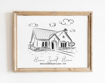 Line Drawing New Home Design: Unique Custom Linear House Portraits and More,  Add a Personal Touch to Your Home with Our Line Art Drawings