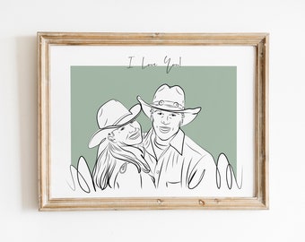 Minimalist Line Art Portrait First Anniversary Gift