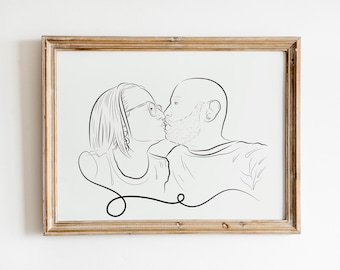 1st Anniversary Gift, Line Art Portrait,  Sketch from Photo, Couples Portrait, Wedding Portrait, Digital Portrait, Custom Couple Portrait