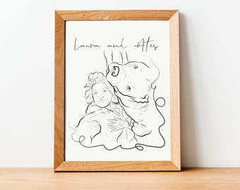 Hand Drawn Dog Portrait Line Art Gift