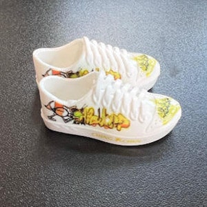 White Rubber Fingerboard Slip-On Vans Shoes with Graffiti for Fingerboarders and Techdeck Riders and Miniature Enthusiast