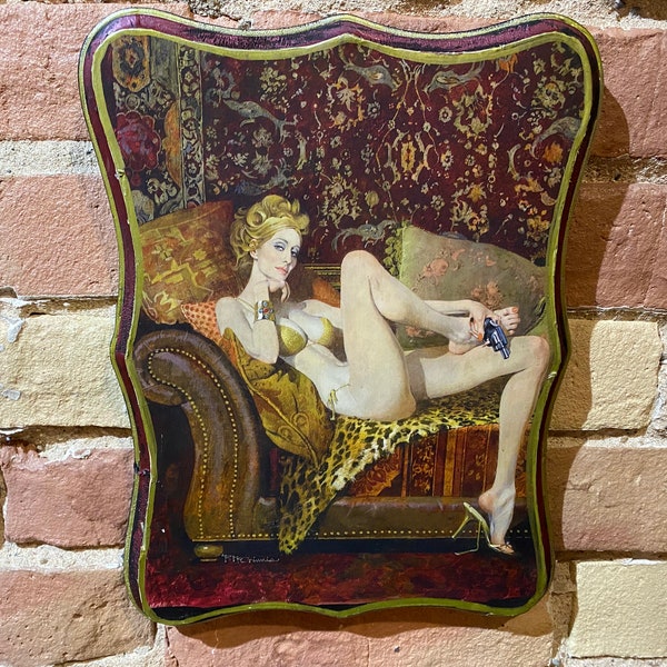 Plaque d'art en bois faite main de pin-up de Robert McGinnis 12 x 9 filles