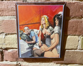 Wulpse Terrors Retro Italiaanse Horror Pulp Roman Cover Art Handgemaakte Houten Plaque 9x7