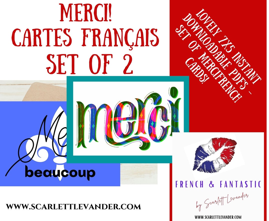 Merci Printable Greeting Cards Instant Download Set of 2: Merci ...