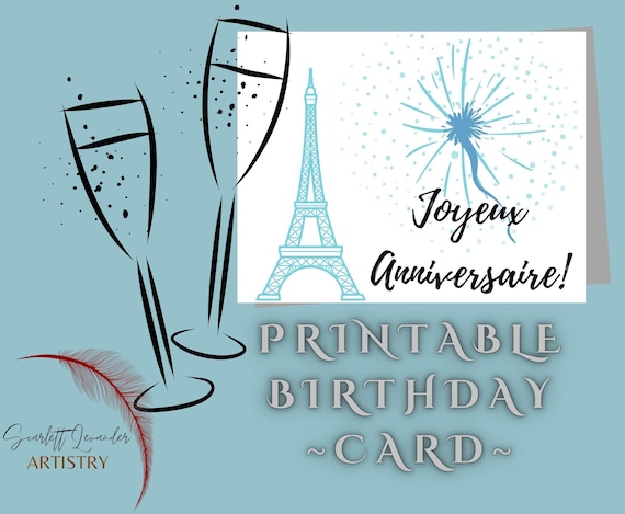 Downloadable French Happy Birthday Greeting Card Joyeux Anniversaire Carte  Français Greeting Card 