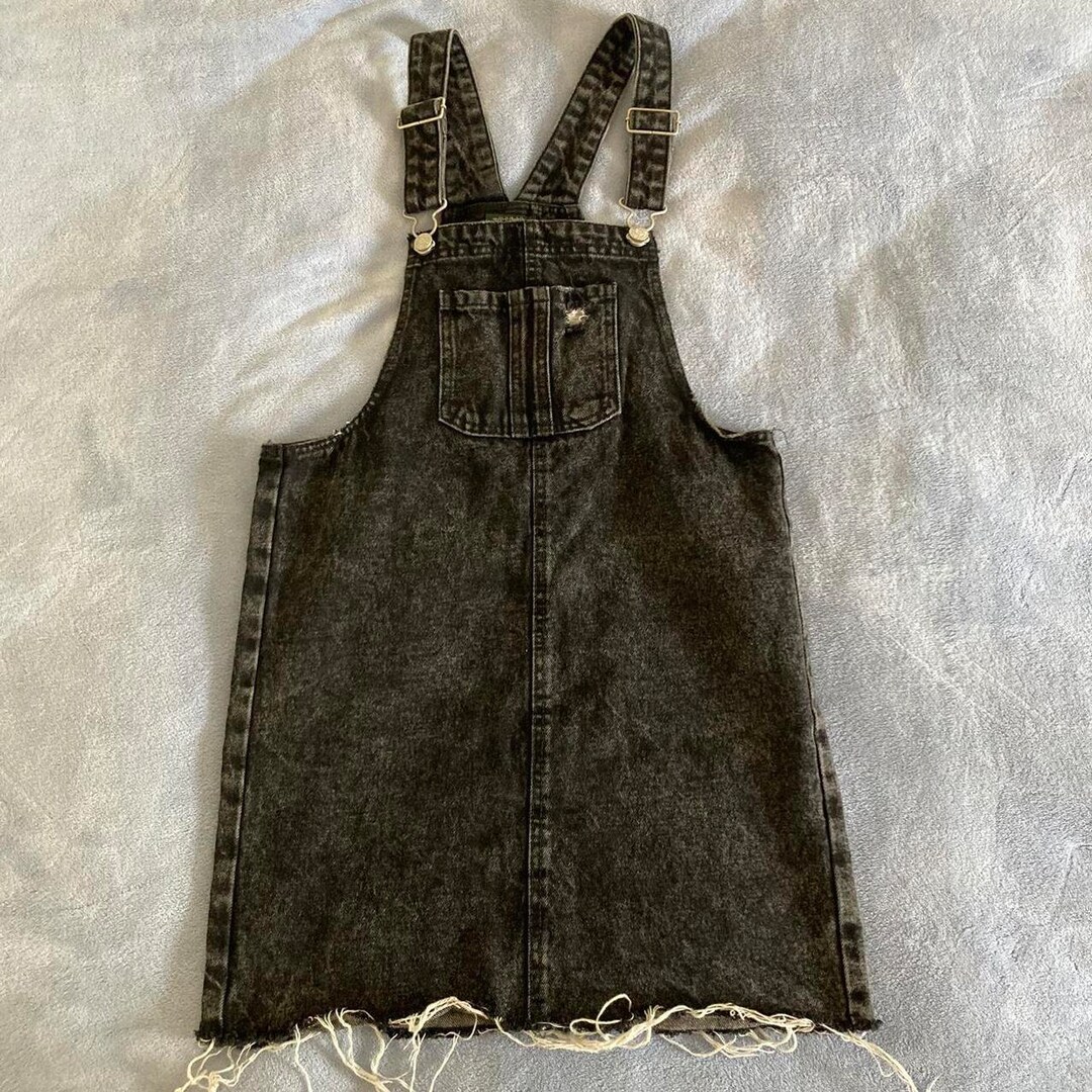 Black Denim Overall Dress Etsy