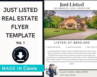 Real Estate Flyer | Realtor Flyer | Real Estate Marketing | Real Estate Templates | Canva Template Real Estate | Just Listed Flyer | Canva