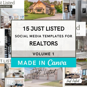 15 Just Listed Real Estate Templates | Real Estate Templates Canva | Just Listed Templates Canva | REALTOR Marketing | Real Estate Marketing