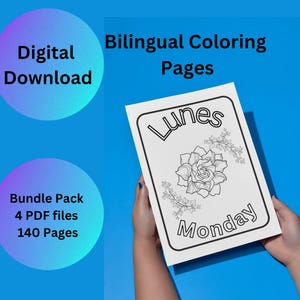 English to Spanish Coloring Pages| Coloring Book for kids| Digital Coloring Pages| Printable| PDF| Educational | Spanish-English Vocabulary