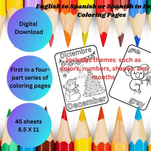 English to Spanish Coloring Pages| Coloring Book for kids| Digital Coloring Pages| Printable| PDF| Educational