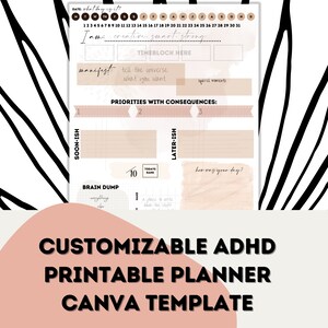 Customizable Daily Planner | CANVA TEMPLATE | ADHD Planner |