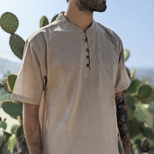 100% Cotton Collarless Boho Shirt [Made in NEPAL]