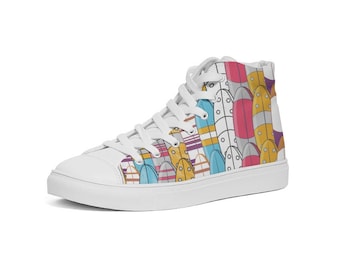 Hoge canvas herenschoen met surfplankprint, op het strand geïnspireerde mode, stijlvol schoeisel, trendy sneakers, zomervibes, cadeau voor strandliefhebbers, cadeau voor surfers