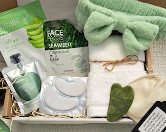 Serenity in Green: Spa Gift Box, Gua Sha Stone, Facial Massage, Self Care Treat