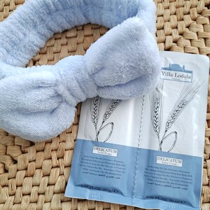 Soft blue fluffy headband, gentle materials and comfortable