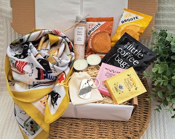 Cat Lover Gift Box, Cat Themed Hamper, with Whimsical Scarf & Relaxation Treats