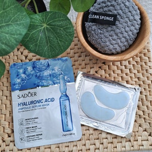 Hydrating sheet mask, hydrogel under eye masks, and reuseable cleansing pad