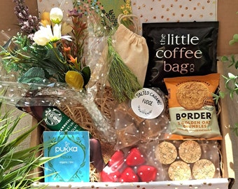 Hug In A Box Gift, thinking of you gift, sweet treats and florals hamper