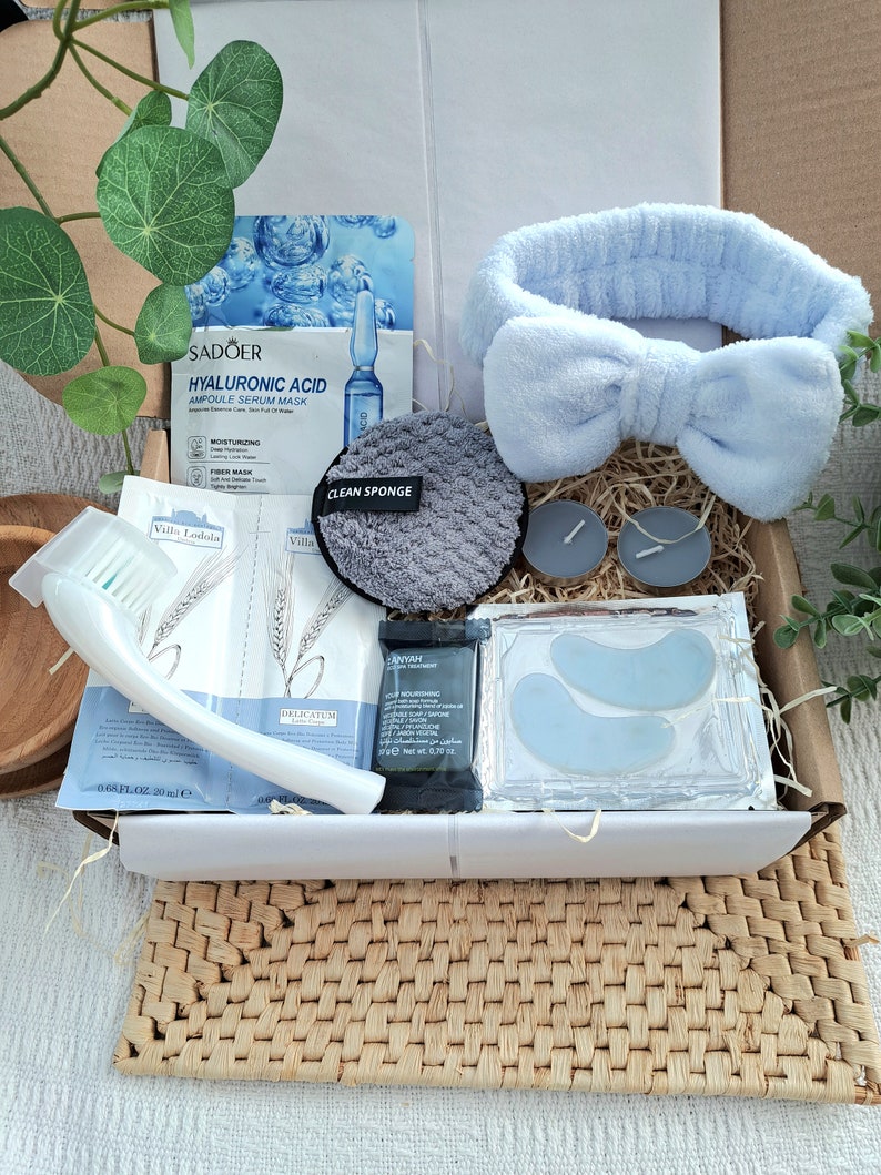 Blue bliss pamper spa box: Relaxation essentials for self care, get well, thinking of you, thank you, pick me up gift, womens birthday gift