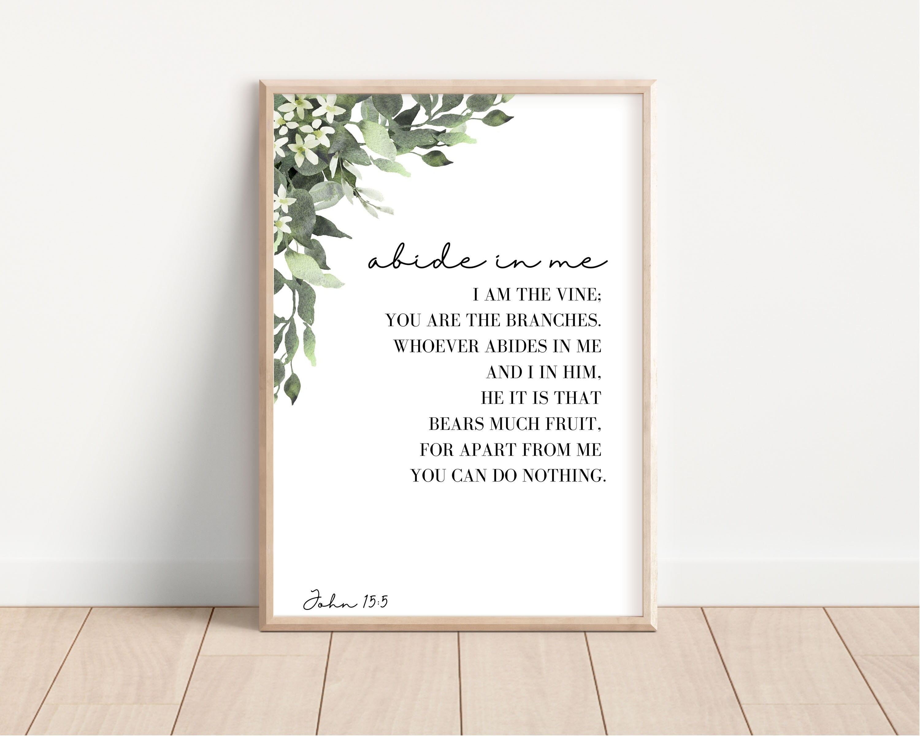 John 15:5 Abide in Me Scripture Wall Art Print Printable - Etsy
