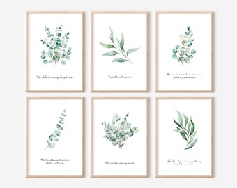 Psalm 23 Scripture Wall Art Printable Bundle | Set of 6 | Bible Verse Wall Art Prints | The Lord is my Shepherd | Botanical Print | Psalms
