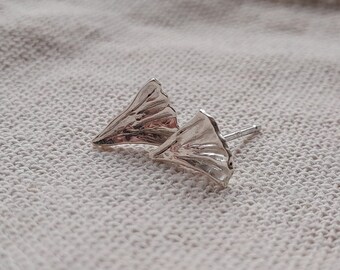 Gingko earrings, Ginkgo stud earrings, Silver leaf earrings, Handmade Silver Ginkgo Earrings