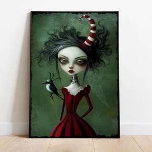 Quirky Goth Character Wall Art Print, Spooky Gothic Wall Art Print, Creepy Gothic Wall Art Print, Printable Digital Download Wall Art Print