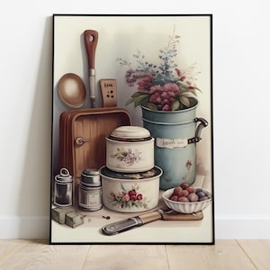 Stampa artistica da parete per cucina in stile rustico vintage, download digitale stampabile per l'arredamento di casa.