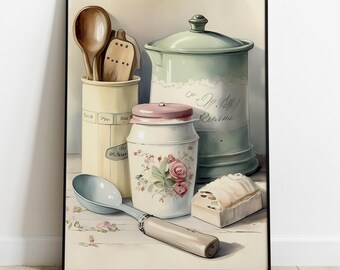 Vintage Country Kitchen Wall Art Print, Printable Digital Download Home Decor