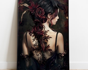 Moody Gothic Woman Wall Art Print, Printable Digital Download Home Decor